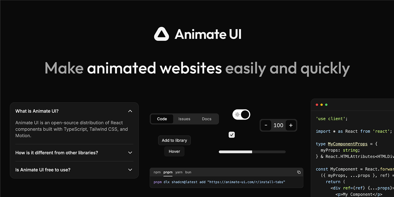Animate UI – Animated React Components for Tailwind CSS