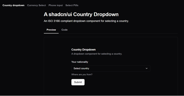 Shadcn Country Dropdown