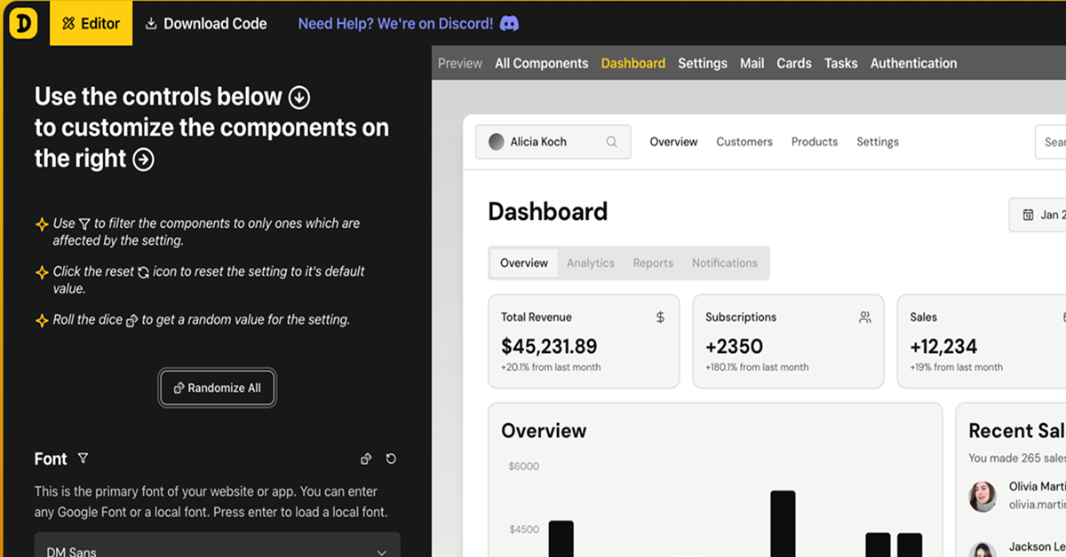 Dizzy – shadcn/ui themes generator 