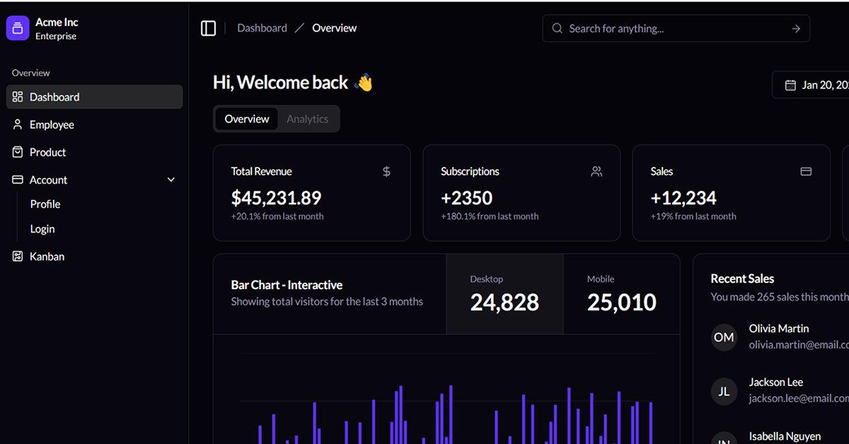  Next Shadcn Dashboard Starter