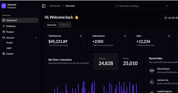  Next Shadcn Dashboard Starter