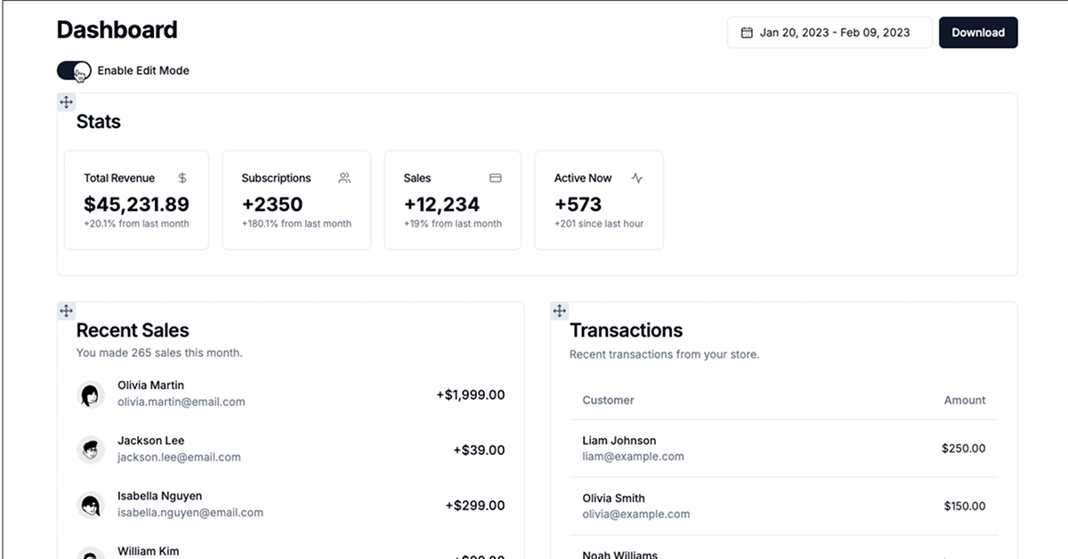 Next.js Drag-and-Drop Dashboard