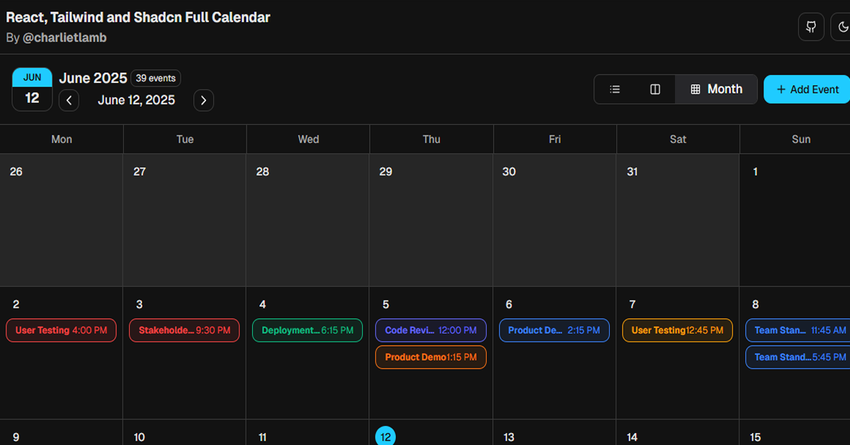 React/ShadCN Calendar