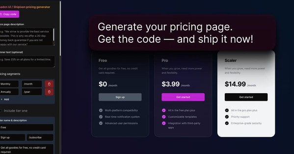 Shadcn Pricing Page Generator