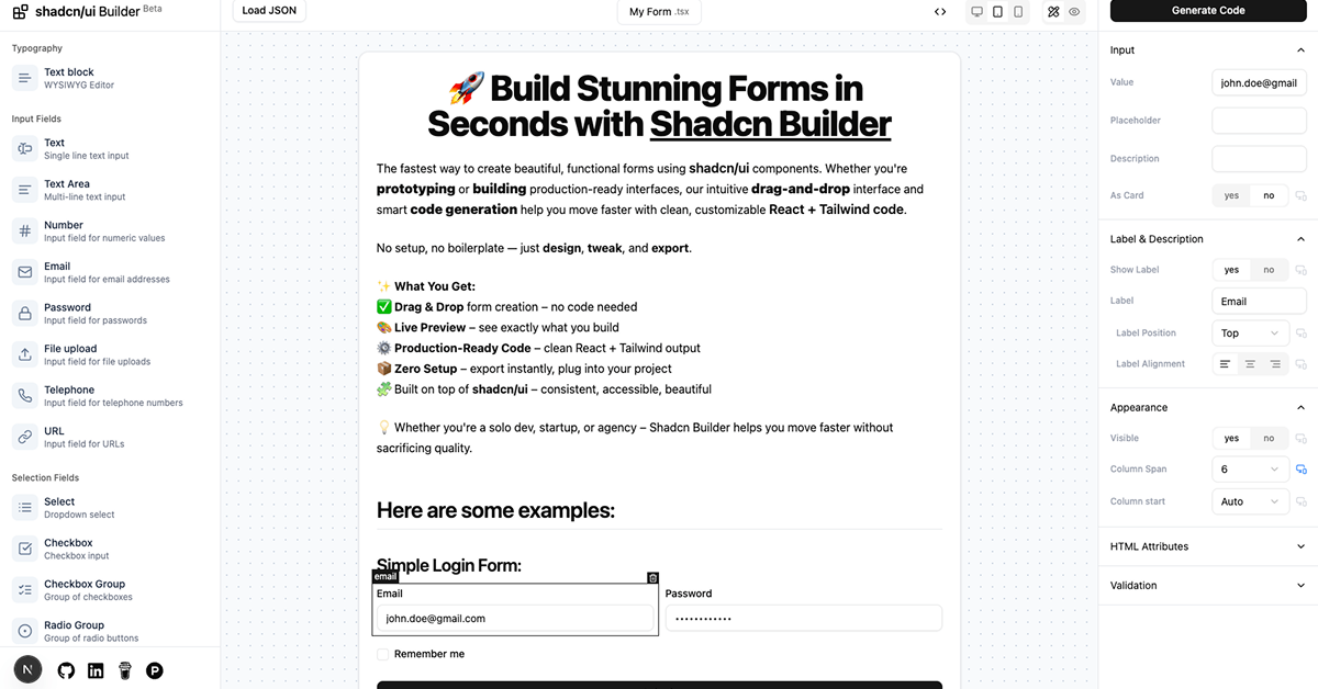 Shadcn Builder: No-Code Form Builder