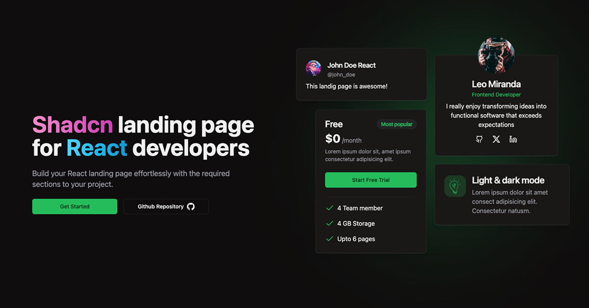 Shadcn/React - Landing template