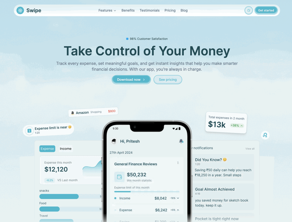 Swipe: Modern Shadcn Mobile App Landing Page Template