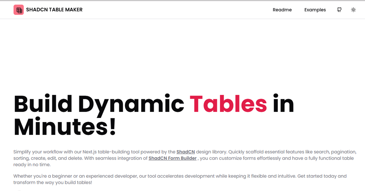 ShadCN Table Maker