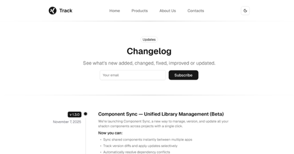 Track - Changelog Page Template